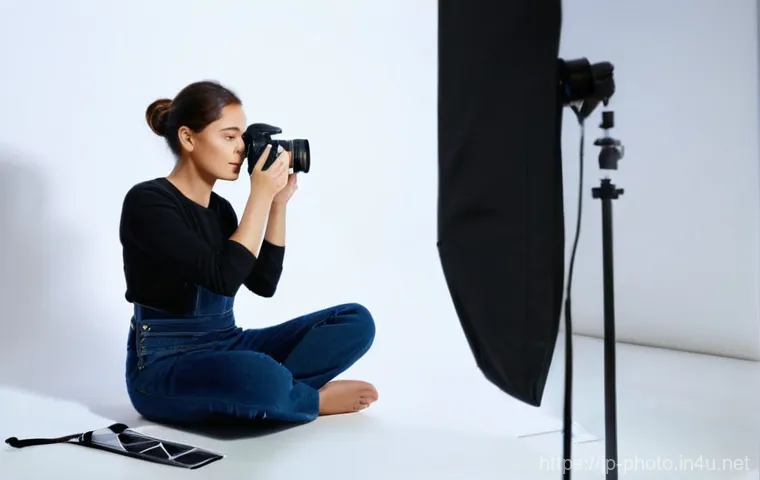 사진 자격증 이직 후 연봉 협상 전략 - **Professional Studio Photographer in Action**
    A highly skilled female photographer, around 30 y...