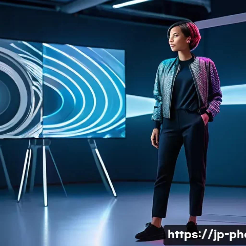 사진 자격증과 관련된 최신 기술 동향 - A young, diverse female photographer with short, vibrant hair, dressed in chic, comfortable tech-wea...