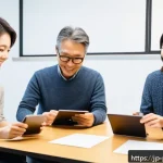 사진 자격증 관련 학습 커뮤니티 추천 - A lively photography community workshop scene in a modern Japanese studio, diverse group of young an...