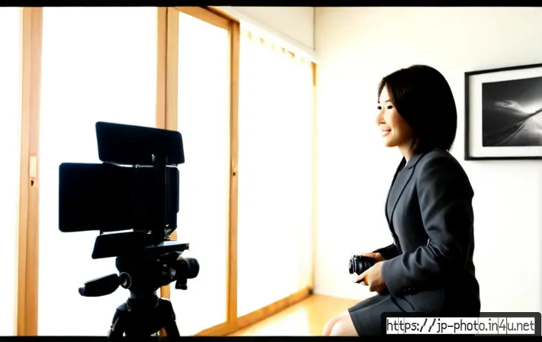 사진 자격증을 활용한 창업 사례 - Photorealistic Japanese female entrepreneur in her 30s operating a small portrait photography studio...
