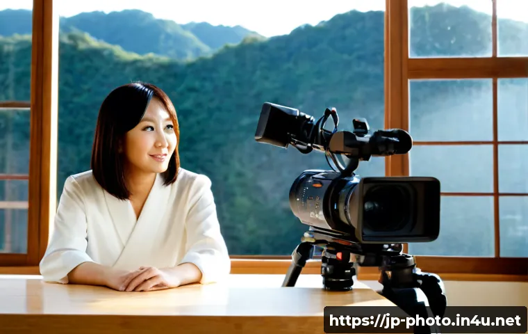 사진 자격증과 관련된 유명 강사 인터뷰 - Photorealistic editorial interview scene in a refined Japanese photography studio, respected middle-...